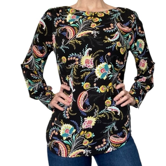 LOFT Top, Long Sleeve, Button Cuffs, Key Hole Cut, Floral,Paisley,Romantic, Sz S - Picture 4 of 8